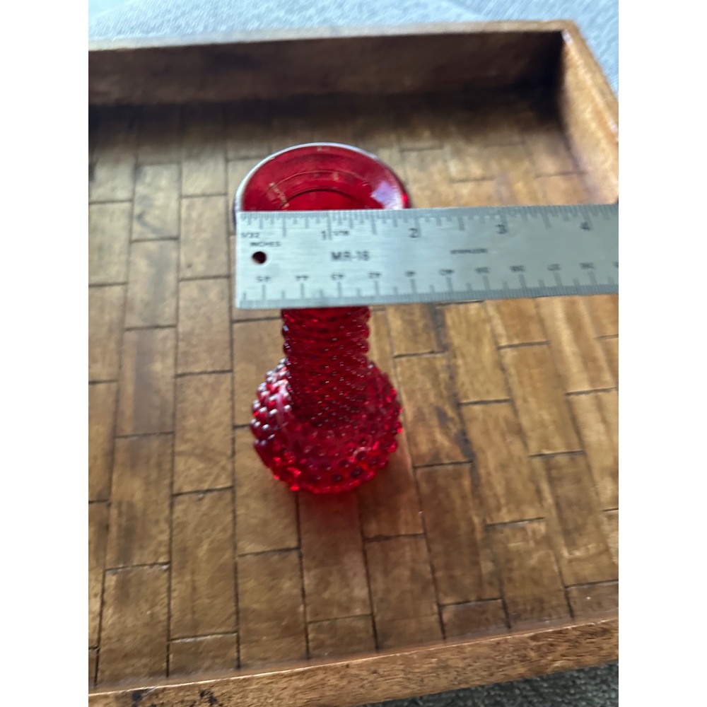 Vintage‎ Ruby Red Glass Hobnail Bud Vase Bulbous Base 8 Inch made in EUC - Picture 9 of 10